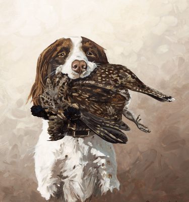 Spaniel with Grouse - Oil on Board