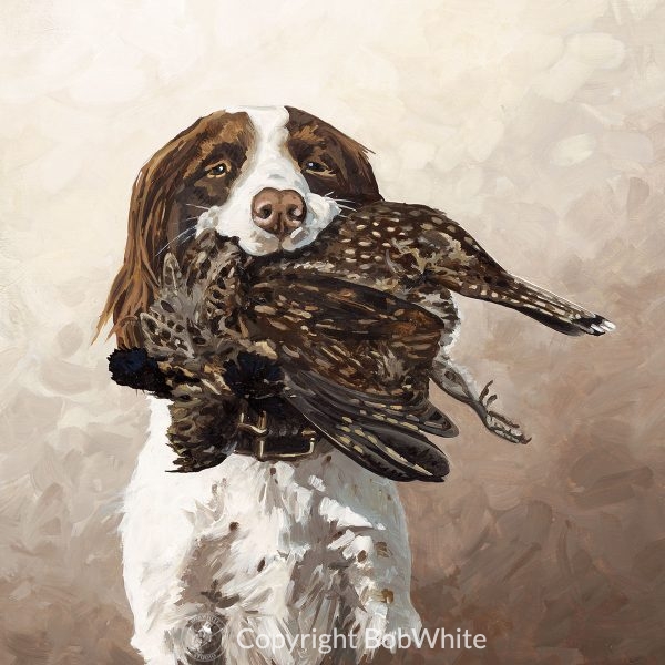 Spaniel with Grouse - Oil on Board