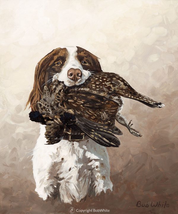 Spaniel with Grouse - Oil on Board