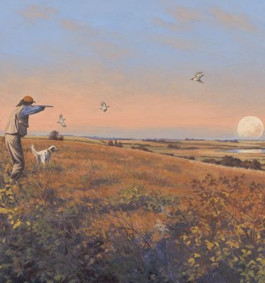 Prairie Moonrise - Sharptail Grouse