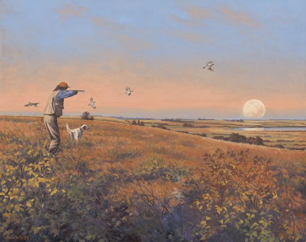 Prairie Moonrise - Sharptail Grouse