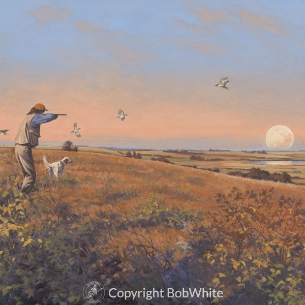 Prairie Moonrise - Sharptail Grouse