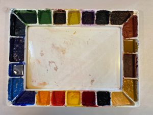 Dried watercolor painting palette