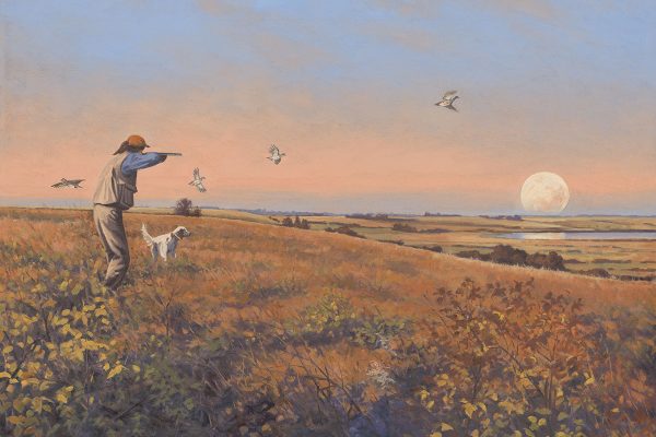 Prairie Moonrise - Sharptail Grouse